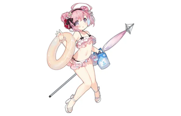 Girl, summer, pink hair, anime, beautiful, short hair, pretty, attractive