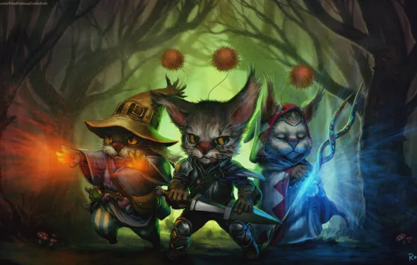 Лес, фентези, арт, воины, final fantasy moogle