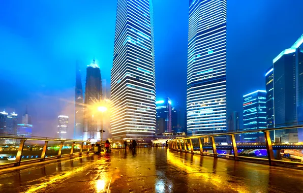 Картинка China, Китай, Гонконг ночью, легкие трассы в Шанхае, Hong Kong at night, light trails in …