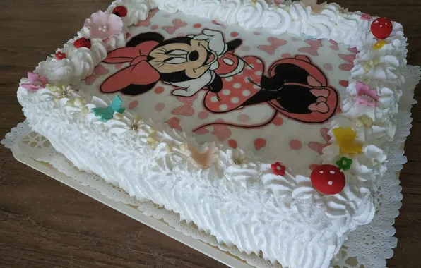 Cake, candy, whipped cream