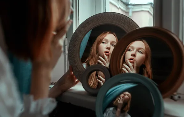 Девушка, отражение, веснушки, зеркала, Ульяна Найденкова