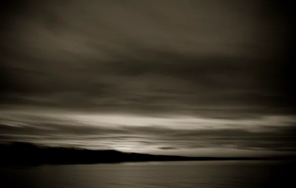 River, sky, grey, clouds, evening, scenery, horizon, Bay