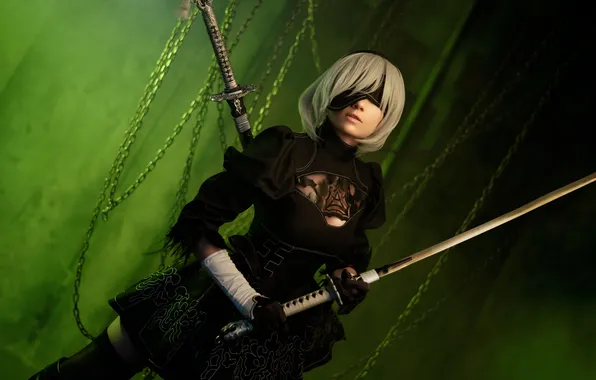 Картинка katana, model, women, cosplay, Nier: Automata, video game girls, 2B (Nier Automata), Carry Key