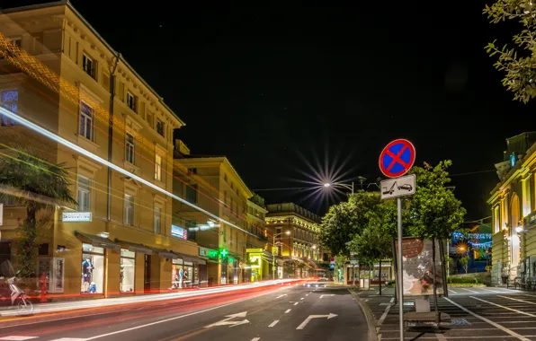 Дорога, ночь, улица, дома, выдержка, night, roads, street