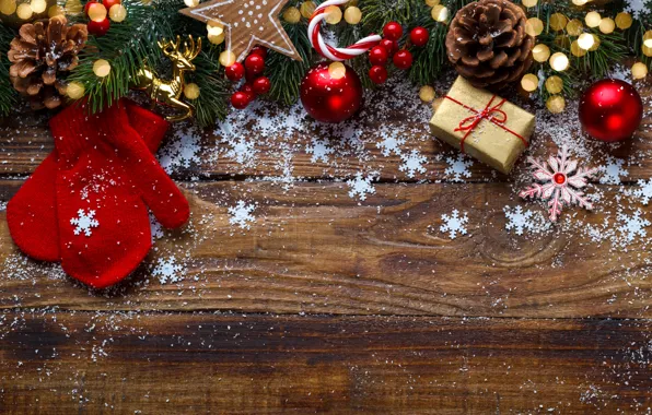Картинка снег, Новый Год, Рождество, подарки, Christmas, wood, snow, New Year