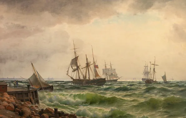 1867, Carl Neumann, Корабли у берега после шквала