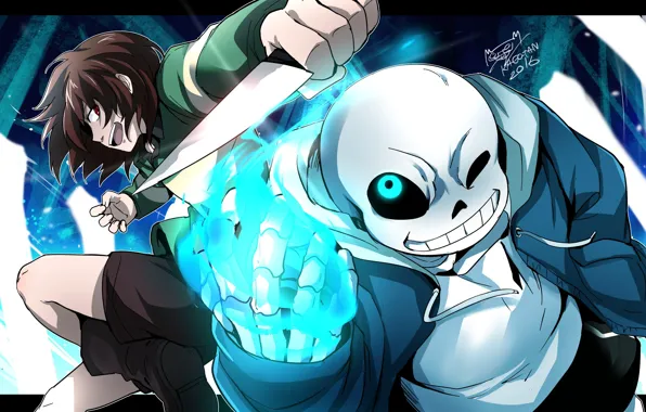 Игра, арт, нож, двое, Undertale, Андертейл