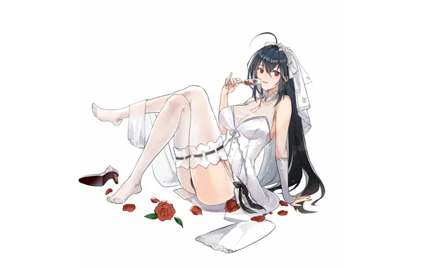 Girl, sexy, cleavage, thighhighs, long hair, dress, boobs, anime
