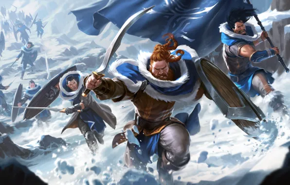 Зима, оружие, воины, бегут, Legends of Runeterra