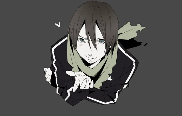 Аниме, арт, парень, серый фон, Бездомный Бог, Noragami, Ято