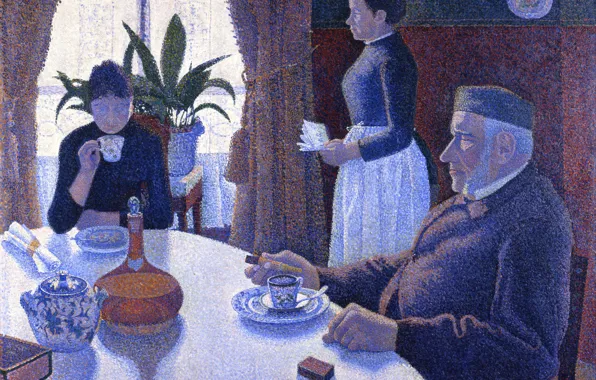 Стол, люди, интерьер, картина, Столовая, жанровая, Поль Синьяк, пуантилизм