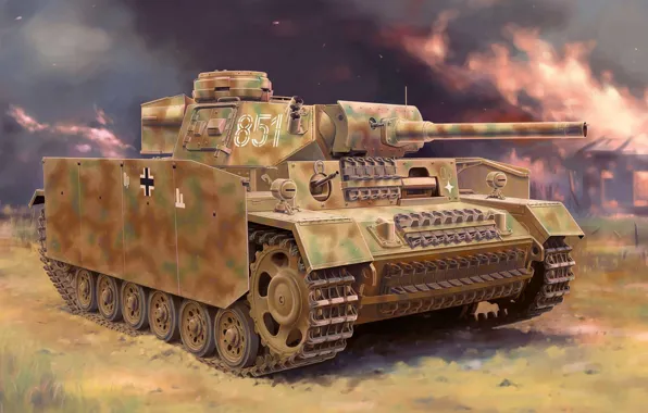 Рисунок, арт, Flammpanzer III, огнеметный танк, w/schurzen, PzKpfw III (FL) Ausf M