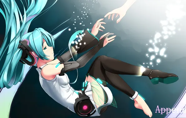 Картинка девушка, рука, падение, арт, vocaloid, hatsune miku, вокалоид, miku append