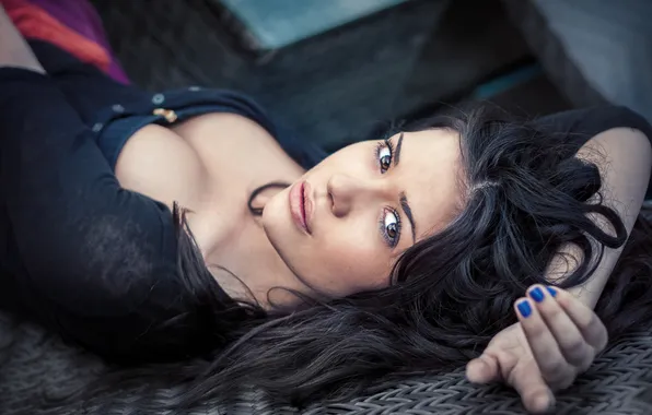 Грудь, глаза, девушка, волосы, губы, girl, красивая, eyes