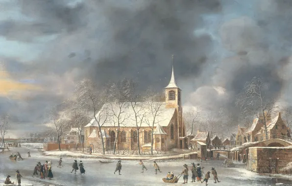 Масло, картина, холст, городской пейзаж, Ян Авраам Беерстратен, Jan Abrahamsz Beerstraten, 1666, Вид на церковь …
