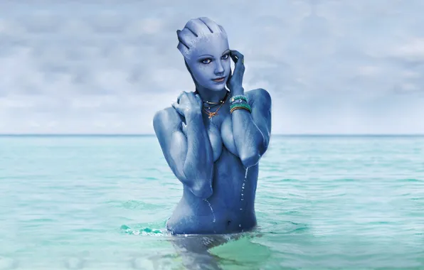 Sky, sea, Mass Effect, asari, Liara T'Soni