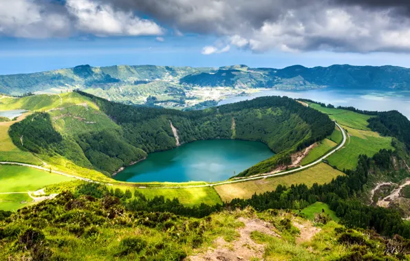 Lake, Portugal, crater, Sete Cidades