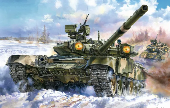 Зима, Снег, Россия, Танк, Т-90, ОБТ