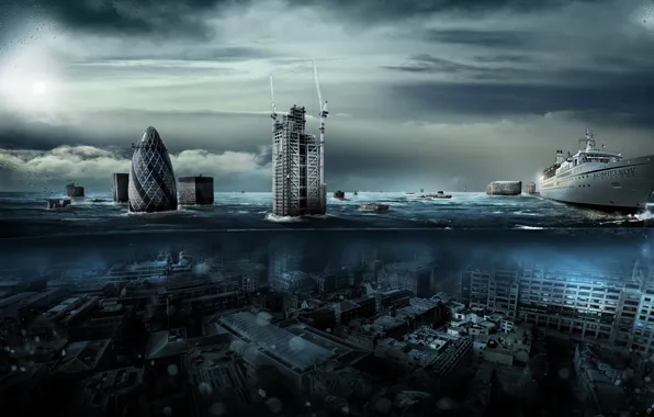 Вода, Лондон, потоп, лайнер, Alexander Koshelkov