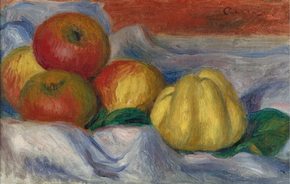 Еда, картина, фрукты, Пьер Огюст Ренуар, Pierre Auguste Renoir, Натюрморт с Яблоками и Айвой