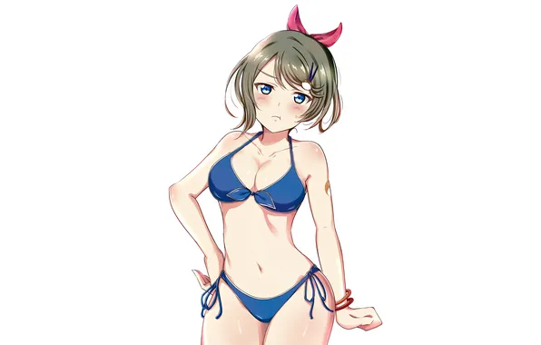 Girl, sexy, cleavage, boobs, anime, blue eyes, beautiful, short hair