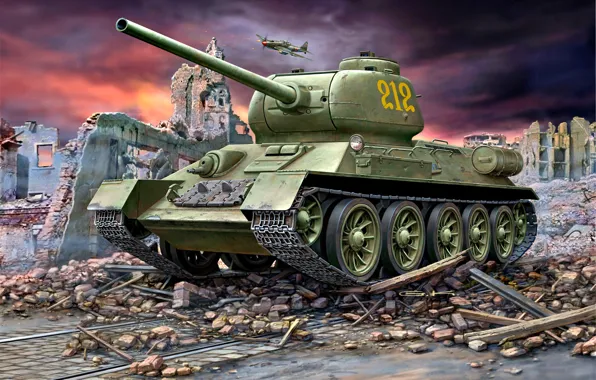 Развалины, танк, советский, средний, Т-34-85, основной, c орудием калибра 85-мм, подвеска Кристи
