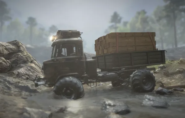 HDR, Wood, Lights, Truck, Game, Rocks, Trees, Stone