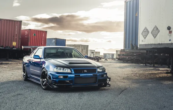 Картинка GTR, Nissan, Blue, Skyline, R34