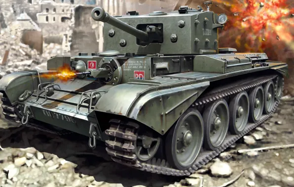 Рисунок, арт, Великобритания, Tank, Cruiser, Cromwell, британский средний крейсерский танк, Mk.VIII