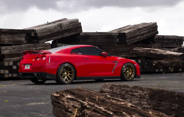 Картинка красный, red, Nissan, GT-R, спорткар, ниссан, rearside