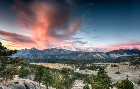 Лес, небо, деревья, горы, природа, Colorado, Rocky Mountain National Park
