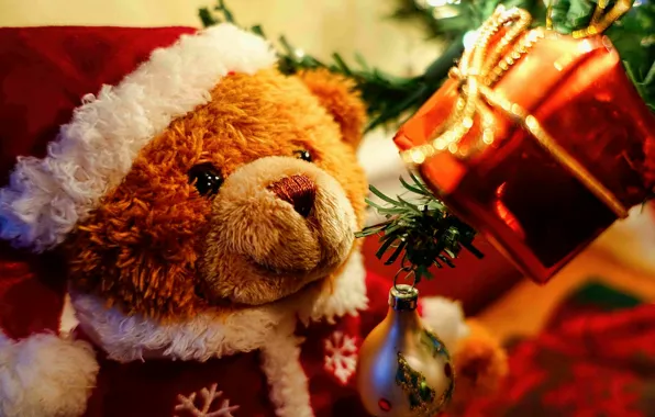 Картинка праздник, игрушки, елка, новый год, рождество, мишка