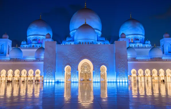 Картинка подсветка, мечеть, Abu Dhabi, ОАЭ, Мечеть шейха Зайда, Абу-Даби, UAE, Sheikh Zayed Grand Mosque