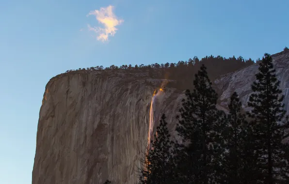 Небо, гора, Yosemite, El Capitan, Horstail Falls