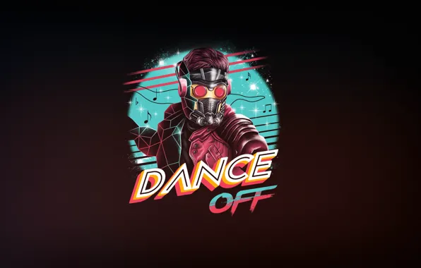 Минимализм, Dance, Neon, Стражи Галактики, Star Lord, 80's, Synth, Retrowave