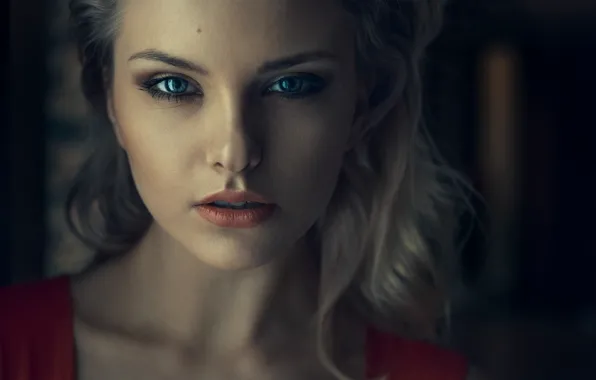 Girl, Beautiful, Blue, RED, Lips, Eye, Sight, Damian Piórko