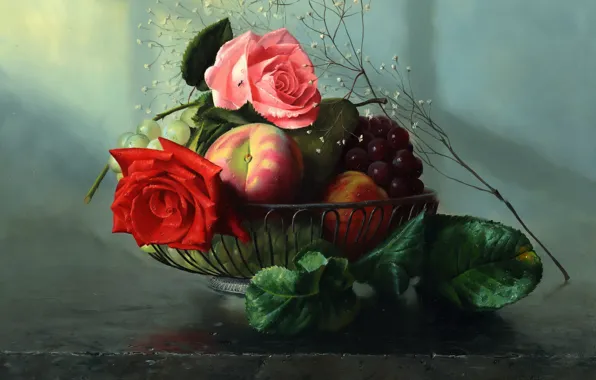 Розы, картина, фрукты, алексей антонов