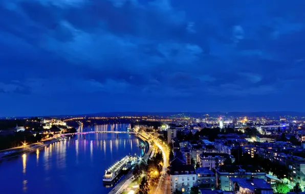 Дорога, ночь, мост, канал, Сербия, Novi Sad