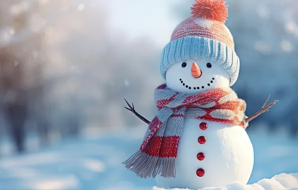 Картинка зима, снег, Рождество, Новый год, снеговик, Christmas, winter, snow