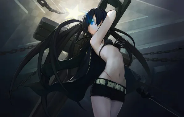 Меч, Оружие, Цепи, Плащ, Black Rock Shooter, Шрам