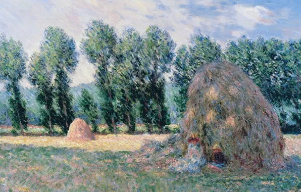 Картинка деревья, пейзаж, картина, Клод Моне, Стог