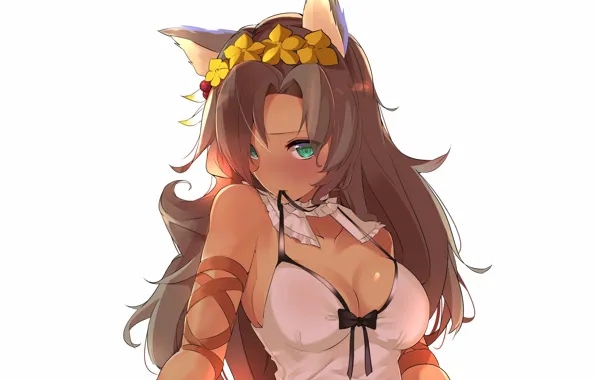 Girl, sexy, cleavage, blouse, green eyes, long hair, brown hair, boobs