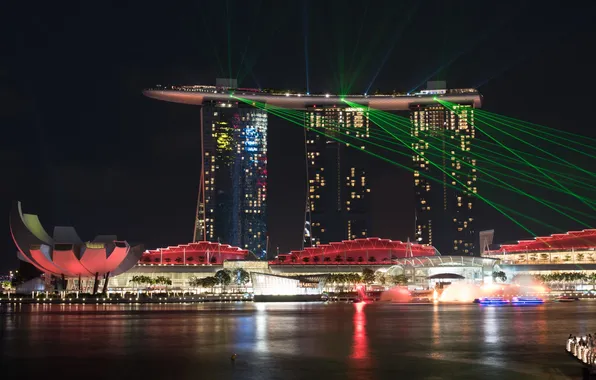 Свет, огни, цвет, Сингапур, лазеры, отель, гостиница, Singapore