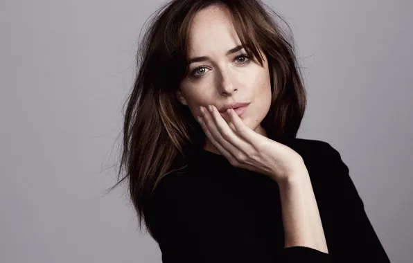 Взгляд, поза, актриса, hair, фотомодель, Dakota Johnson, Дакота Джонсон