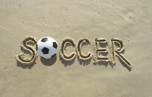 Песок, пляж, солнце, надпись, футбол, мяч, Soccer