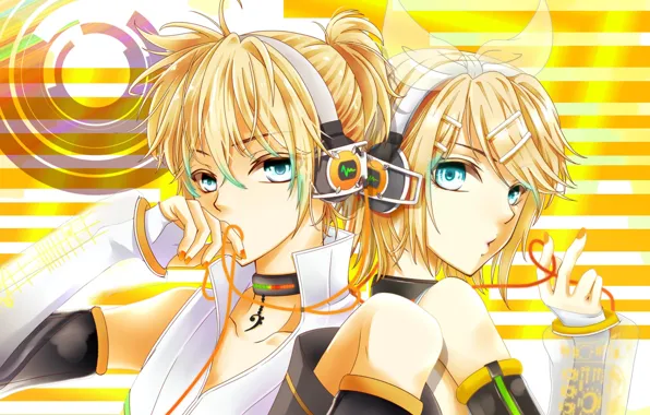 Аниме, двое, Vocaloid, Вокалоид, блондины