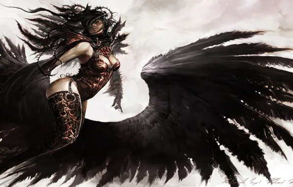 Девушка, крылья, ангел, арт, Guild Wars 2