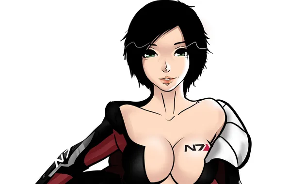 Грудь, девушка, тело, брюнетка, mass effect, shepard