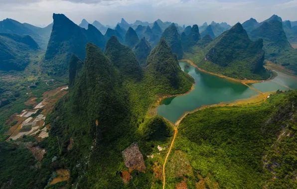 Горы, река, Китай, Guilin and Lijiang River National Park