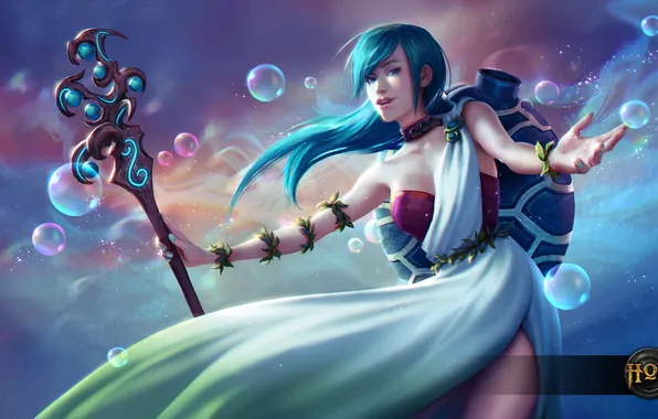 Девушка, пузыри, магия, платье, Bubbles, heroes of newerth, Aquarius Bubbles